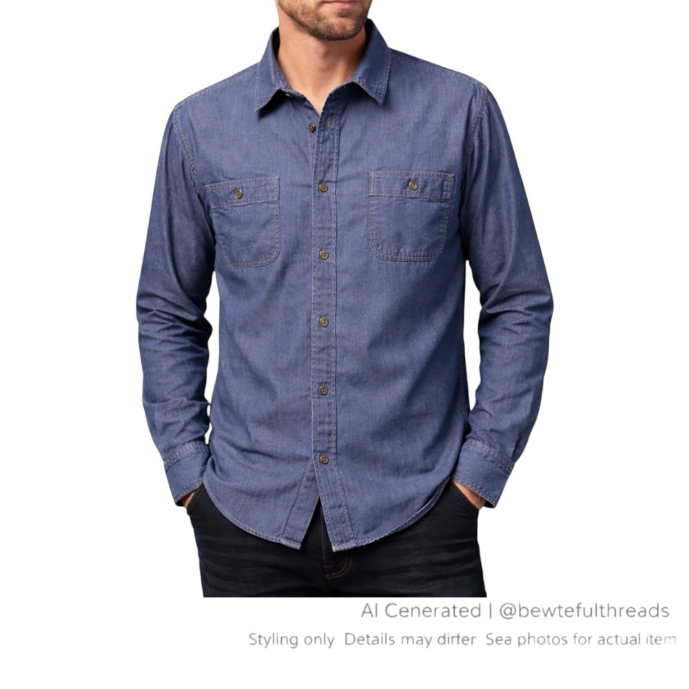 Weatherproof Vintage Blue Chambray Shirt L/G Cotton Button-Up